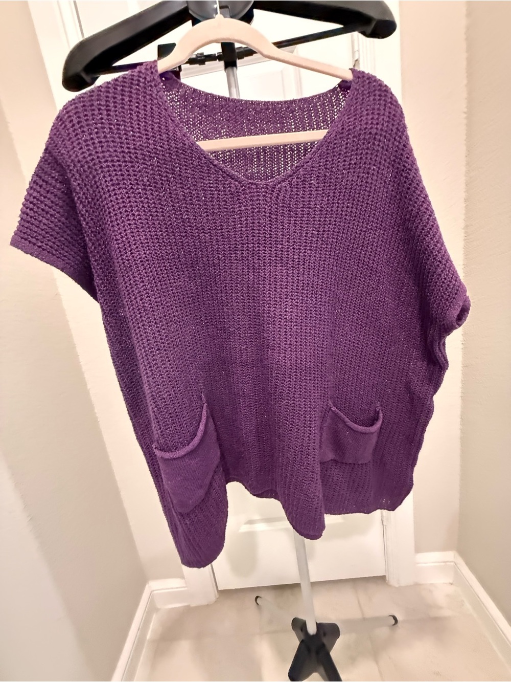 SHEIN Purple V-Neck Knit Sweater with Pockets